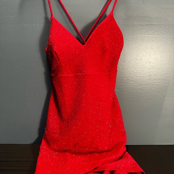 Windsor Red Sequin Mesh Bodycon Mini Dress - Picture 1 of 6